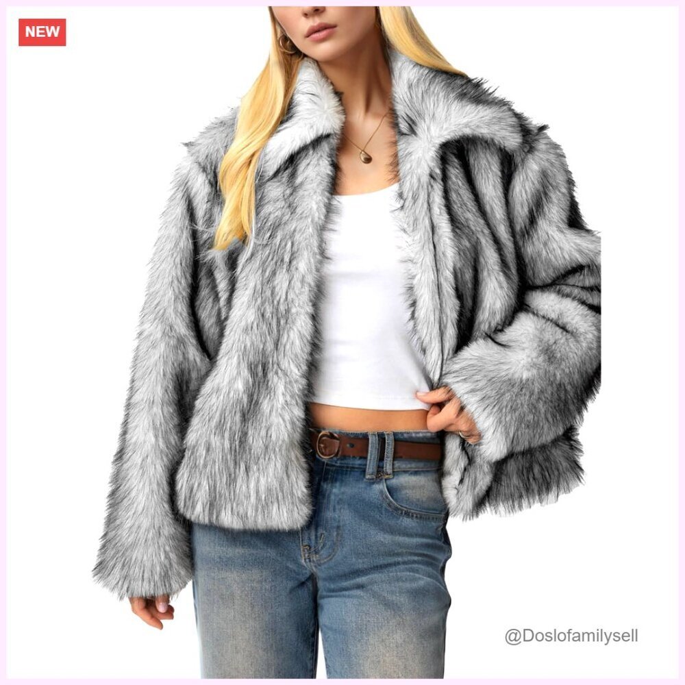 Faux Fur Coat Cropped Lapel Jacket Fluffy Open Front Winter Outerwear